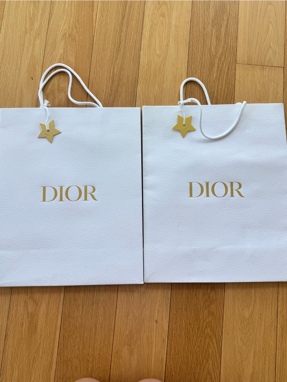 Dior white pebble empty shopping bag with gold Dior stars